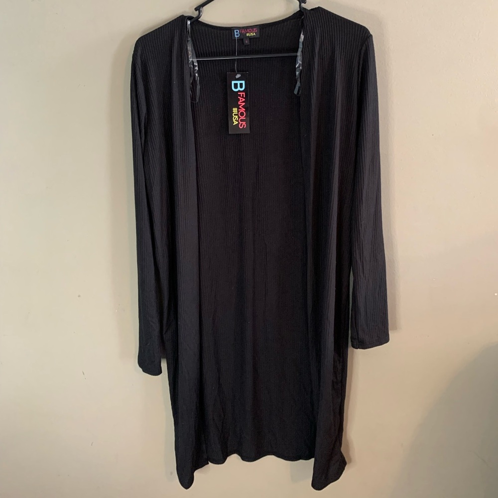 Long Black Open Front Cardigan Sweater